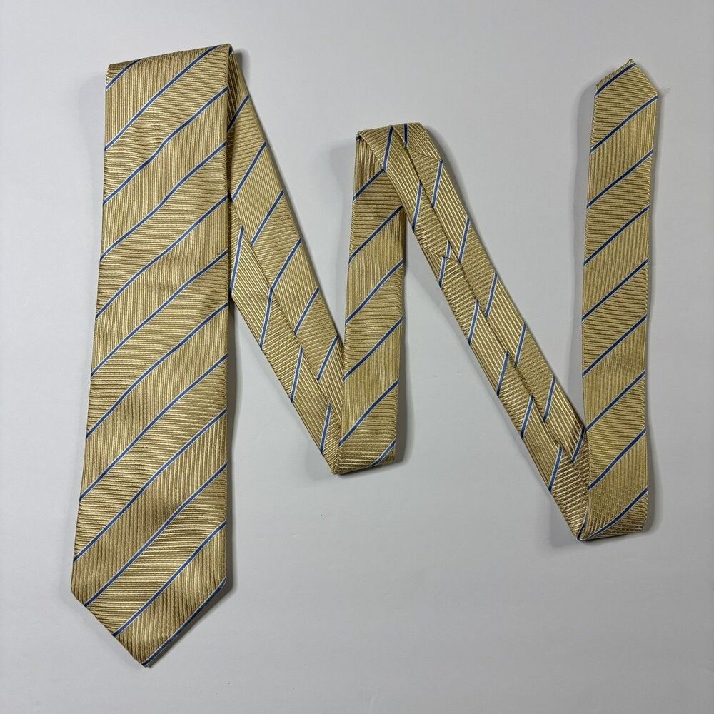Tasso Elba Men's Business Neck Tie Yellow Blue Stripes Repp 100% Silk